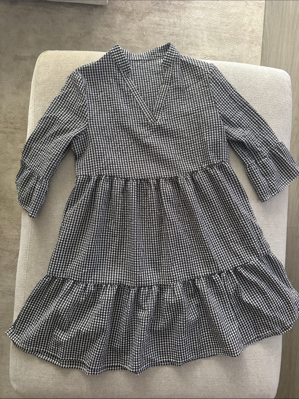 Women’s Black and White Gingham Tiered Dress